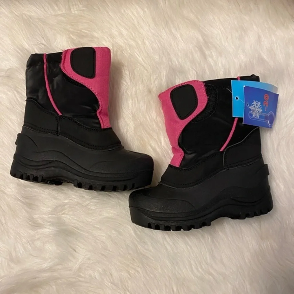 Cold Front Tech Wear Snow Boots‎ Girls Size 9 Winter Pull On Pink Black